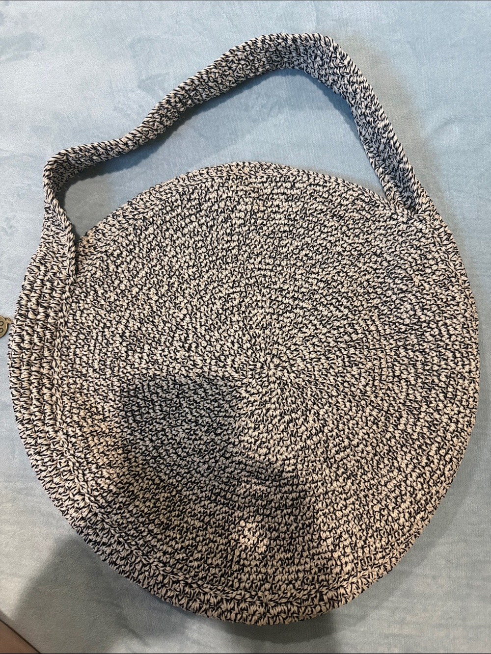The Sak Crochet Round Large Carryall Totebag NEW Black/Ivory Pockets